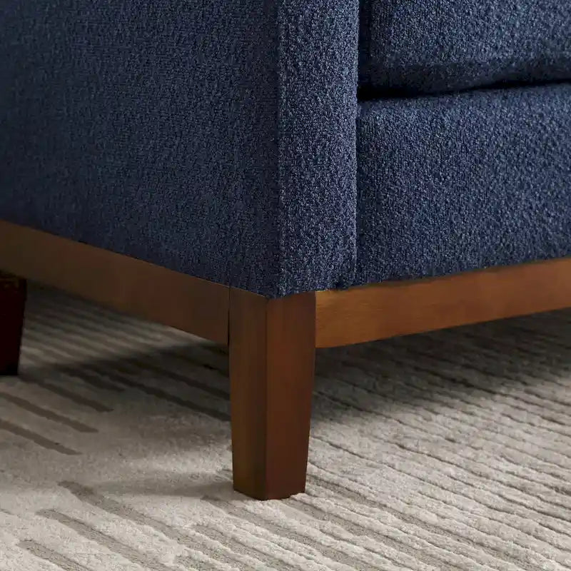 Banc de chambre moderne rembourré en bouclette avec pieds en bois, Banc d'entrée