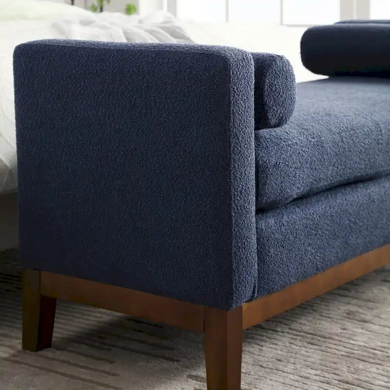 Banc de chambre moderne rembourré en bouclette avec pieds en bois, Banc d'entrée