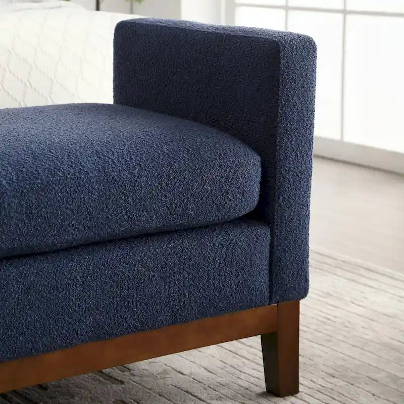 Banc de chambre moderne rembourré en bouclette avec pieds en bois, Banc d'entrée