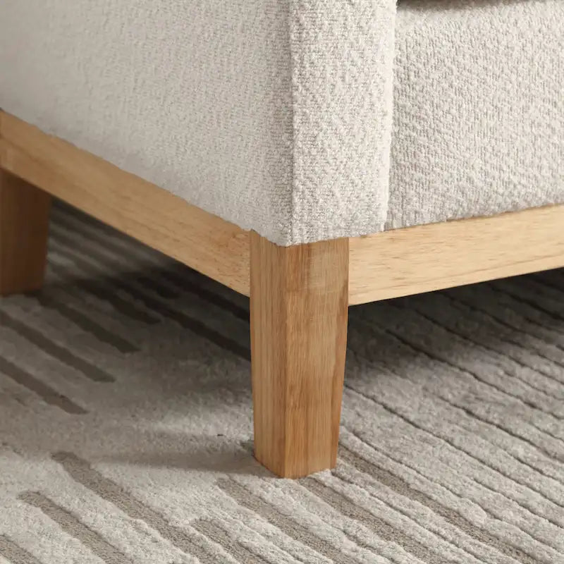Banc de chambre moderne rembourré en bouclette avec pieds en bois, Banc d'entrée