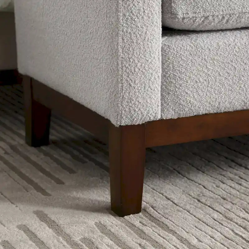 Banc de chambre moderne rembourré en bouclette avec pieds en bois, Banc d'entrée