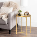 Table d'appoint dorée Adeco - Table de chevet étanche en métal pour collation - Table basse d'appoint - 16,9(P)x 16,9(L)x 20,5(H)