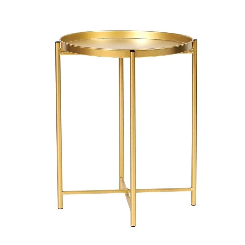Table d'appoint dorée Adeco - Table de chevet étanche en métal pour collation - Table basse d'appoint - 16,9(P)x 16,9(L)x 20,5(H)