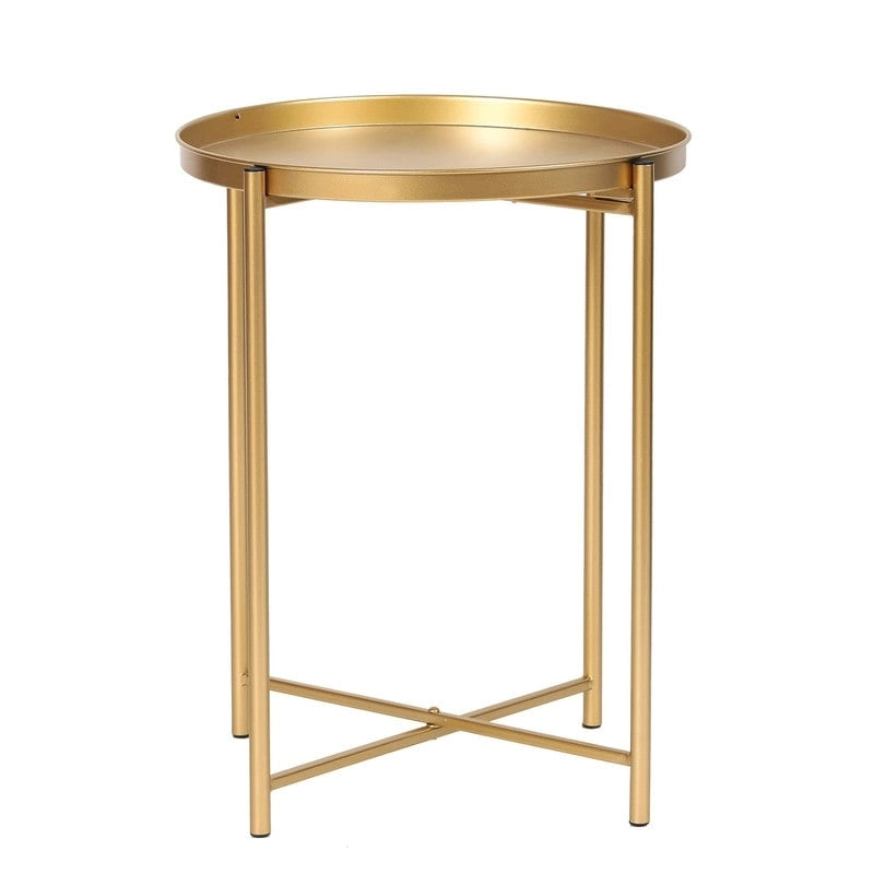 Table d'appoint dorée Adeco - Table de chevet étanche en métal pour collation - Table basse d'appoint - 16,9(P)x 16,9(L)x 20,5(H)