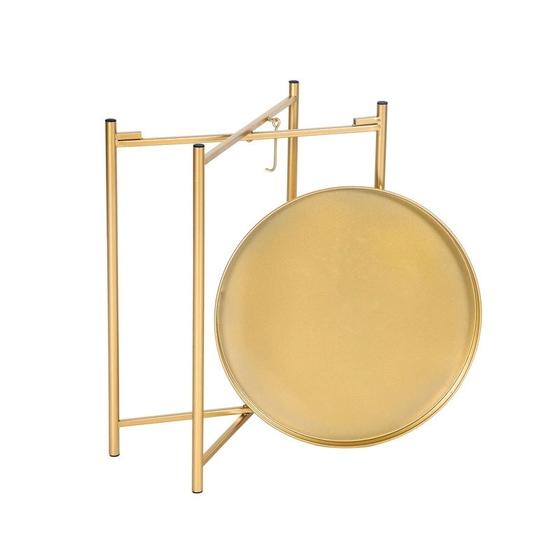 Table d'appoint dorée Adeco - Table de chevet étanche en métal pour collation - Table basse d'appoint - 16,9(P)x 16,9(L)x 20,5(H)