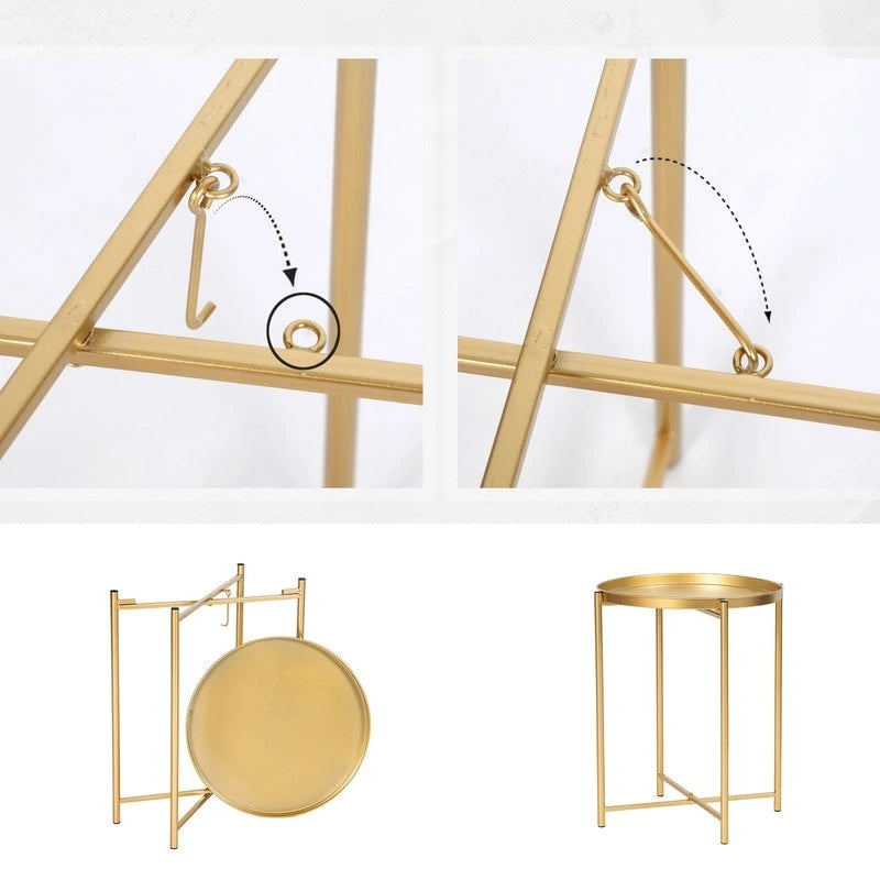 Table d'appoint dorée Adeco - Table de chevet étanche en métal pour collation - Table basse d'appoint - 16,9(P)x 16,9(L)x 20,5(H)