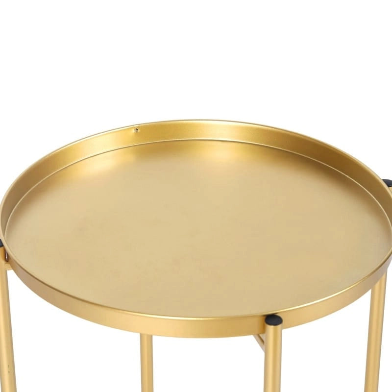 Table d'appoint dorée Adeco - Table de chevet étanche en métal pour collation - Table basse d'appoint - 16,9(P)x 16,9(L)x 20,5(H)