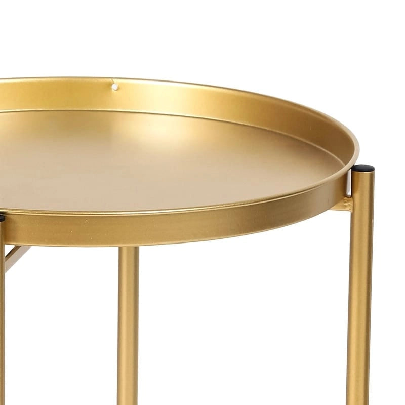 Table d'appoint dorée Adeco - Table de chevet étanche en métal pour collation - Table basse d'appoint - 16,9(P)x 16,9(L)x 20,5(H)