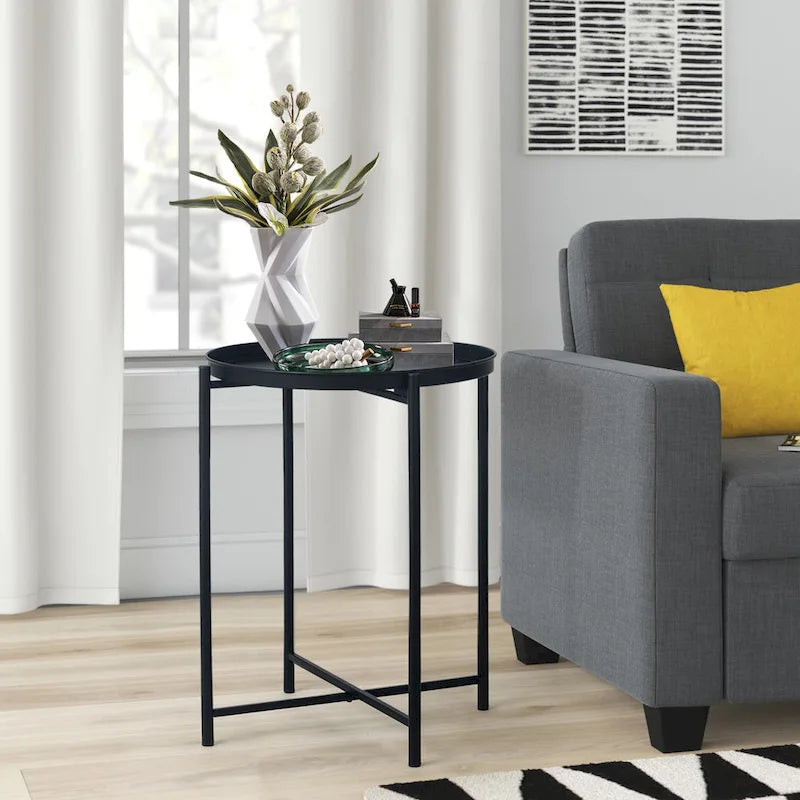 Table d'appoint dorée Adeco - Table de chevet étanche en métal pour collation - Table basse d'appoint - 16,9(P)x 16,9(L)x 20,5(H)