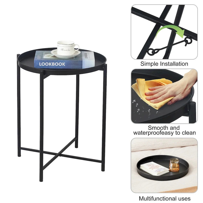 Table d'appoint dorée Adeco - Table de chevet étanche en métal pour collation - Table basse d'appoint - 16,9(P)x 16,9(L)x 20,5(H)