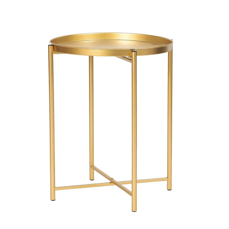 Table d'appoint dorée Adeco - Table de chevet étanche en métal pour collation - Table basse d'appoint - 16,9(P)x 16,9(L)x 20,5(H)