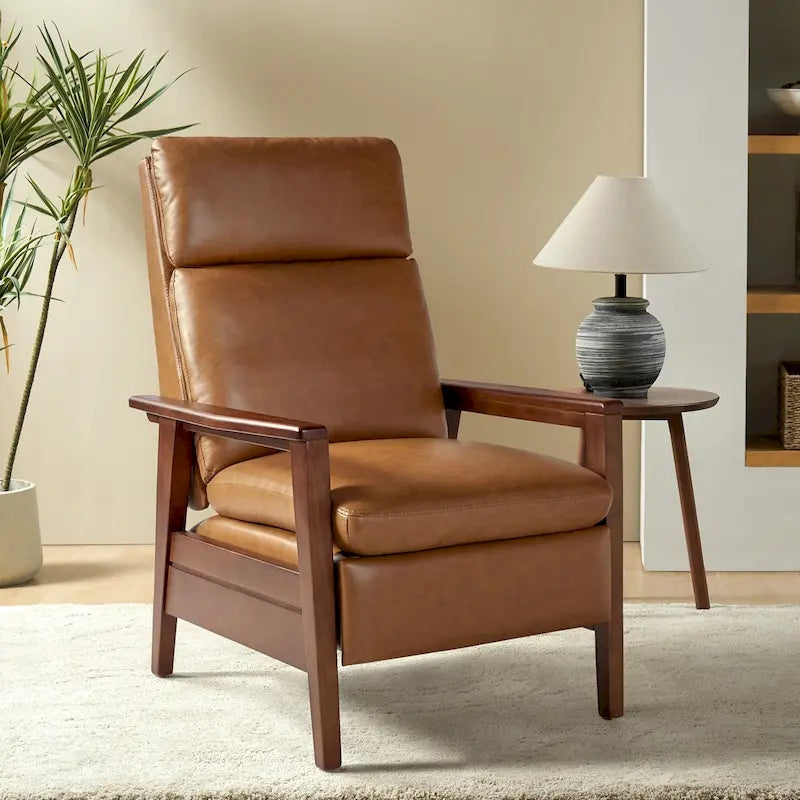 Fauteuil inclinable Patrick Mid-century en similicuir et bois massif par HULALA HOME