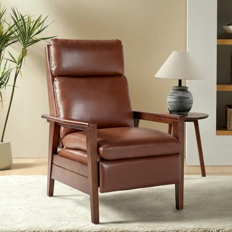 Fauteuil inclinable Patrick Mid-century en similicuir et bois massif par HULALA HOME