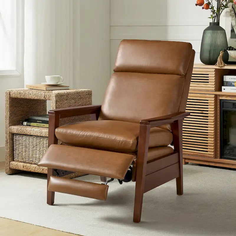 Fauteuil inclinable Patrick Mid-century en similicuir et bois massif par HULALA HOME