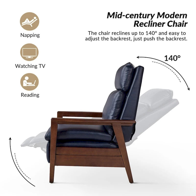 Fauteuil inclinable Patrick Mid-century en similicuir et bois massif par HULALA HOME