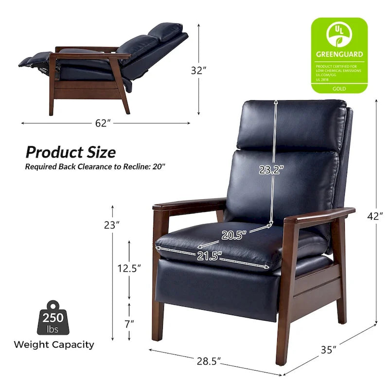 Fauteuil inclinable Patrick Mid-century en similicuir et bois massif par HULALA HOME