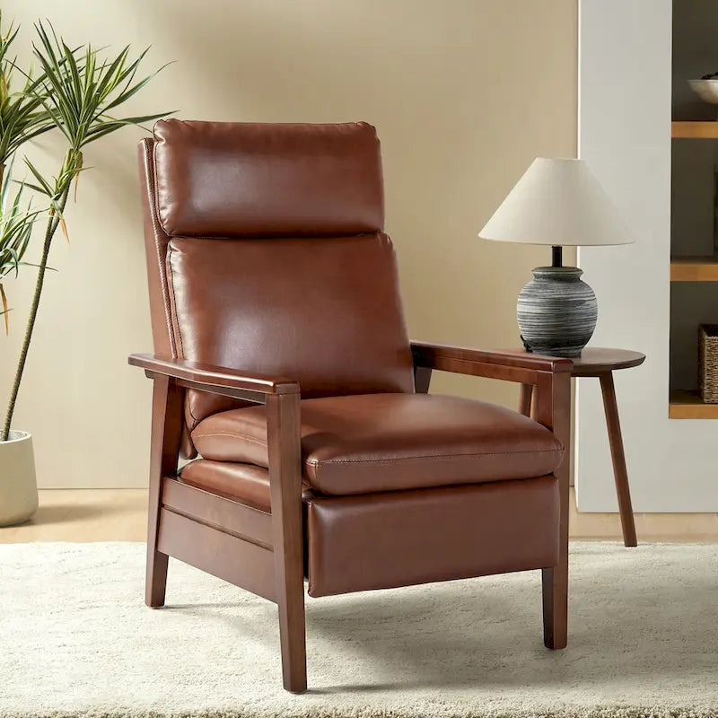 Fauteuil inclinable Patrick Mid-century en similicuir et bois massif par HULALA HOME