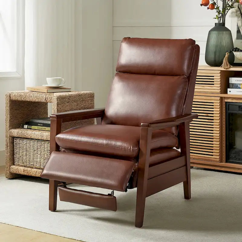 Fauteuil inclinable Patrick Mid-century en similicuir et bois massif par HULALA HOME