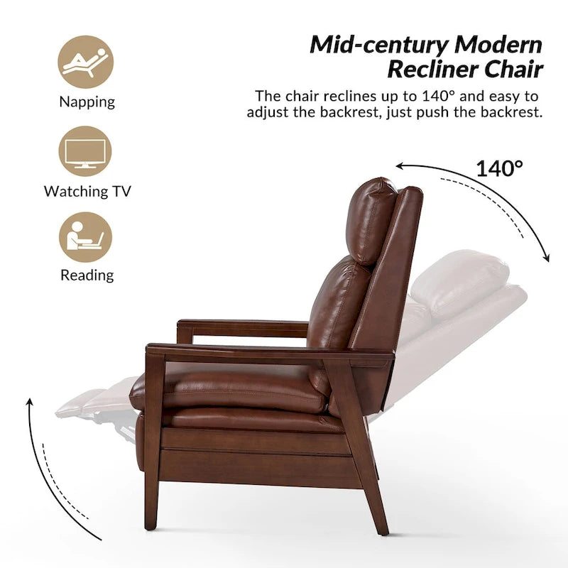 Fauteuil inclinable Patrick Mid-century en similicuir et bois massif par HULALA HOME