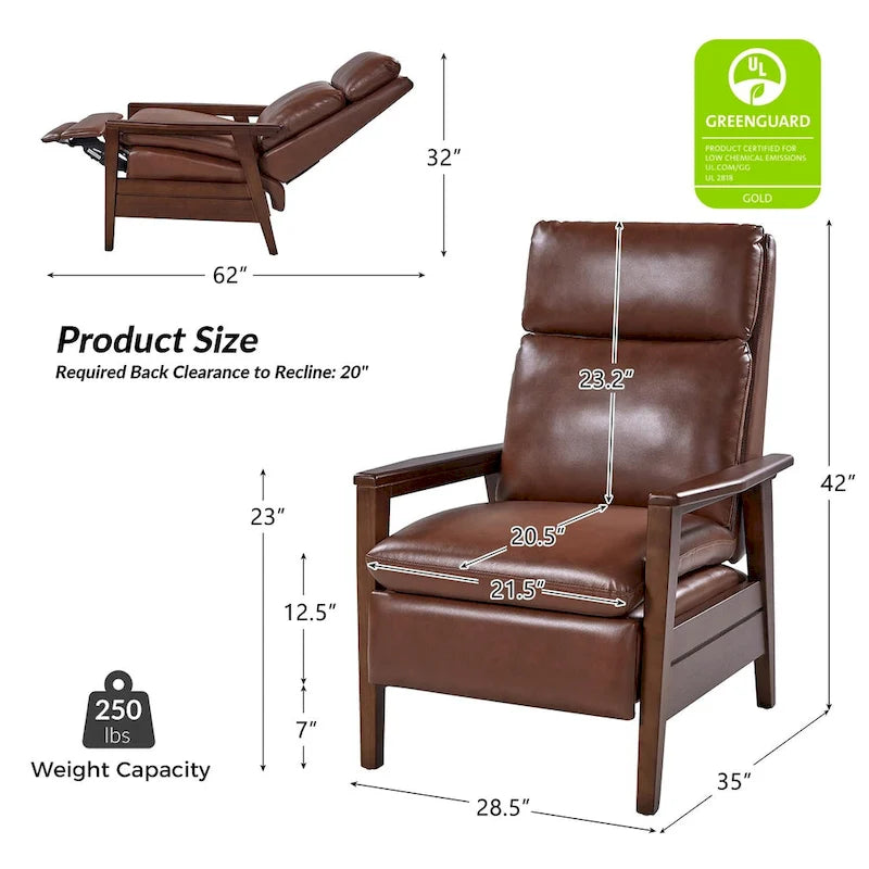 Fauteuil inclinable Patrick Mid-century en similicuir et bois massif par HULALA HOME