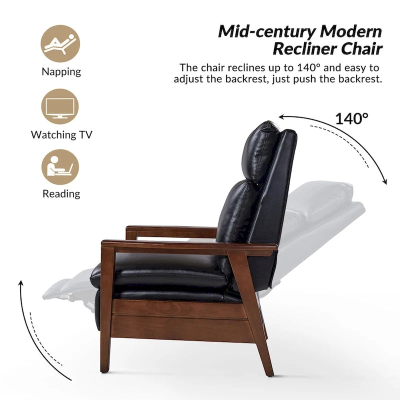 Fauteuil inclinable Patrick Mid-century en similicuir et bois massif par HULALA HOME