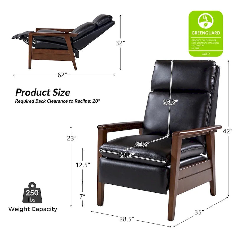 Fauteuil inclinable Patrick Mid-century en similicuir et bois massif par HULALA HOME