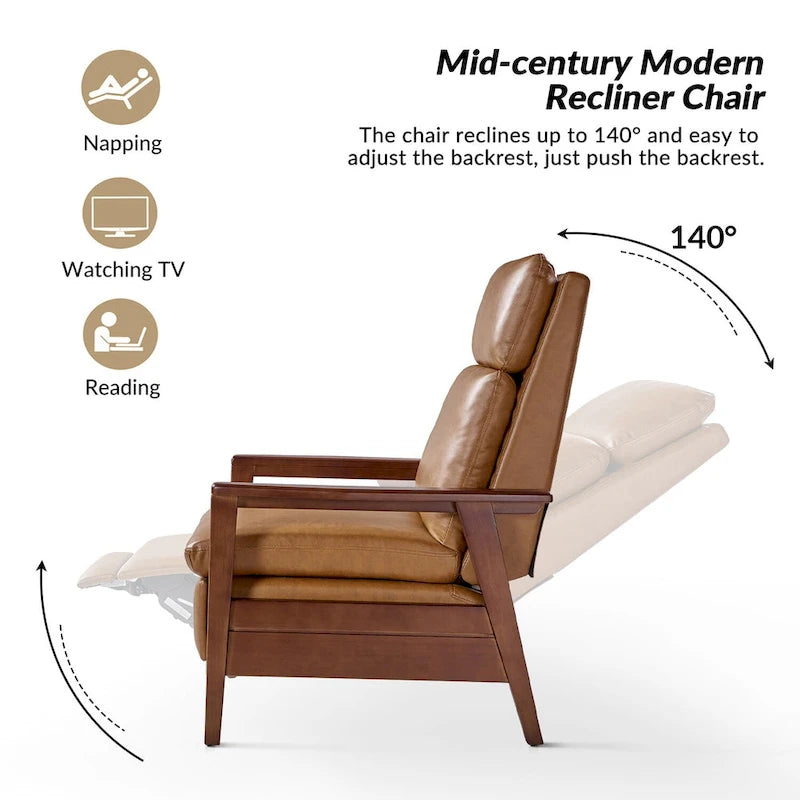 Fauteuil inclinable Patrick Mid-century en similicuir et bois massif par HULALA HOME