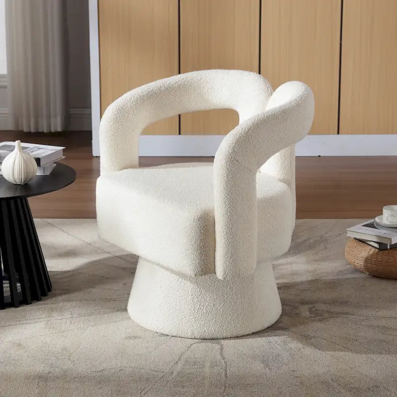Fauteuils d'appoint en tonneau rembourrés en bouclette pivotants à 360 degrés HOMEFUN
