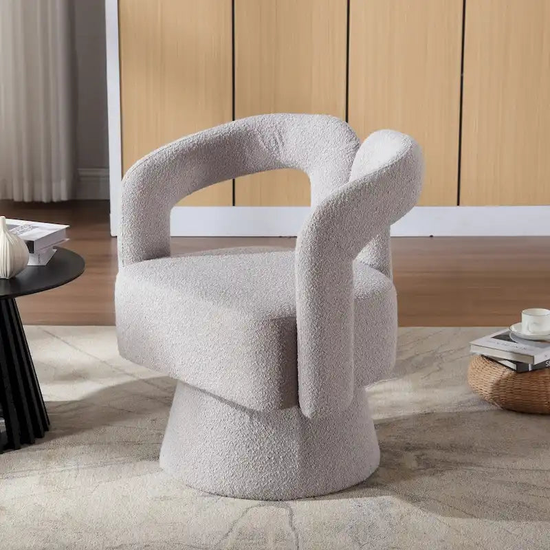 Fauteuils d'appoint en tonneau rembourrés en bouclette pivotants à 360 degrés HOMEFUN