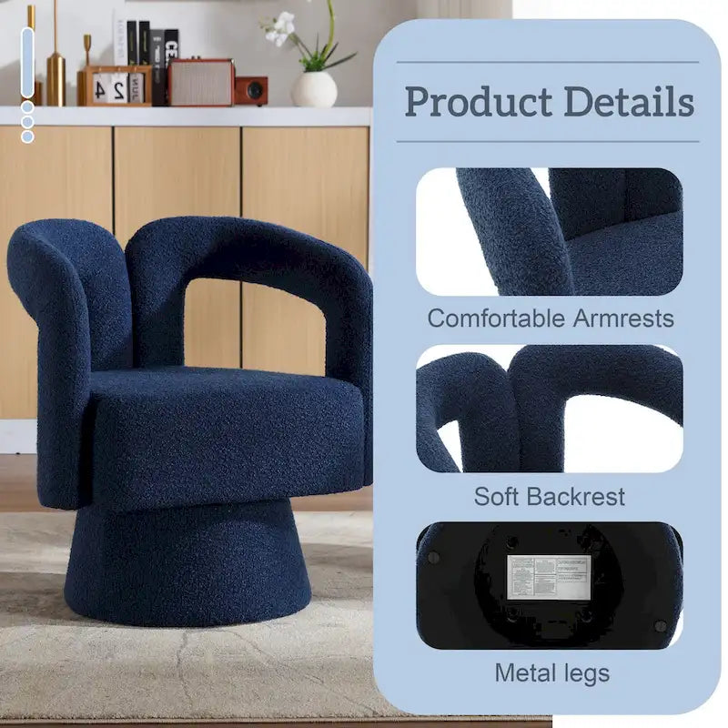Fauteuils d'appoint en tonneau rembourrés en bouclette pivotants à 360 degrés HOMEFUN