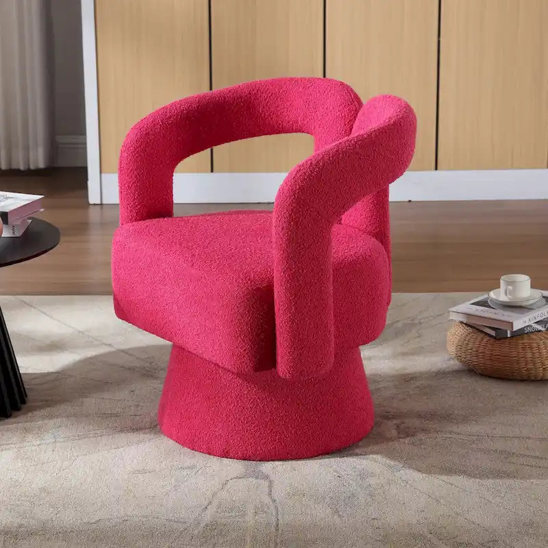 Fauteuils d'appoint en tonneau rembourrés en bouclette pivotants à 360 degrés HOMEFUN