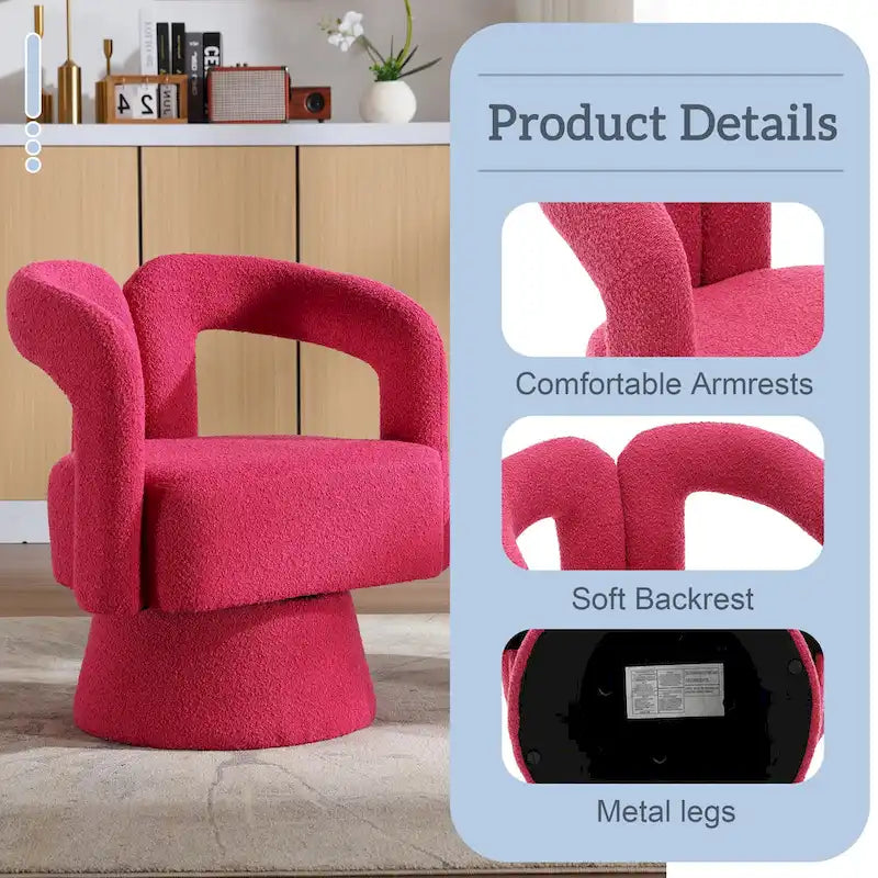 Fauteuils d'appoint en tonneau rembourrés en bouclette pivotants à 360 degrés HOMEFUN