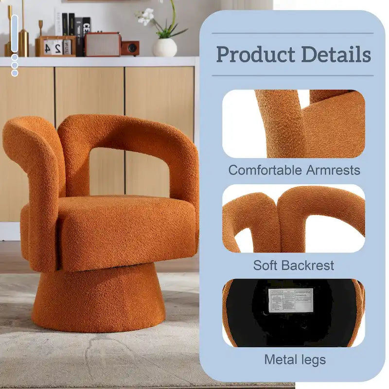 Fauteuils d'appoint en tonneau rembourrés en bouclette pivotants à 360 degrés HOMEFUN