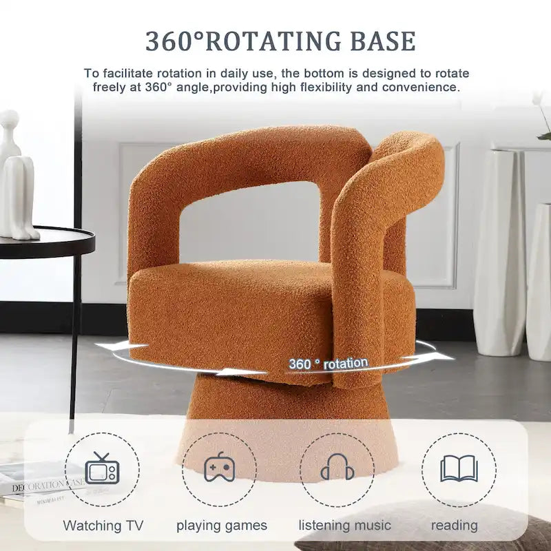Fauteuils d'appoint en tonneau rembourrés en bouclette pivotants à 360 degrés HOMEFUN