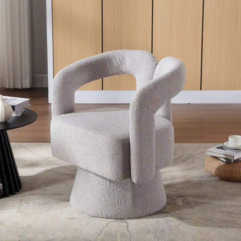 Fauteuils d'appoint en tonneau rembourrés en bouclette pivotants à 360 degrés HOMEFUN