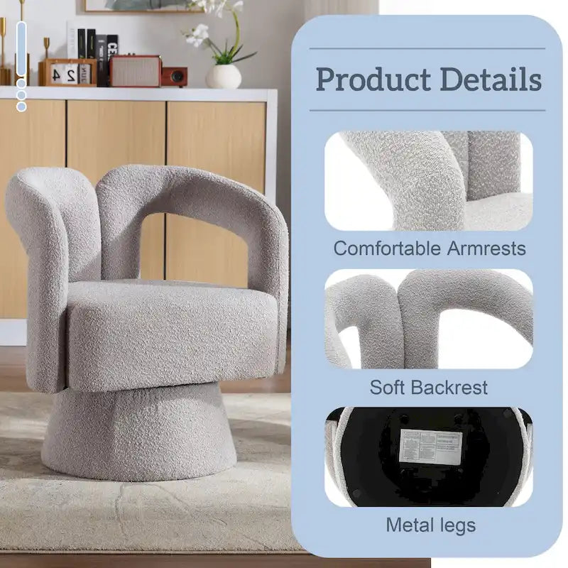 Fauteuils d'appoint en tonneau rembourrés en bouclette pivotants à 360 degrés HOMEFUN