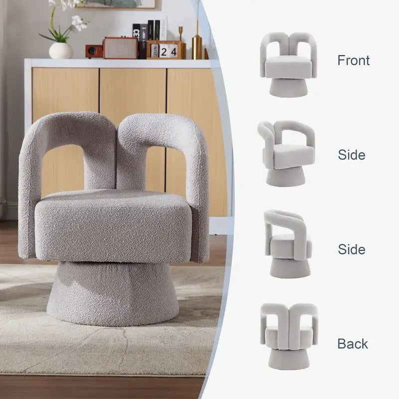 Fauteuils d'appoint en tonneau rembourrés en bouclette pivotants à 360 degrés HOMEFUN