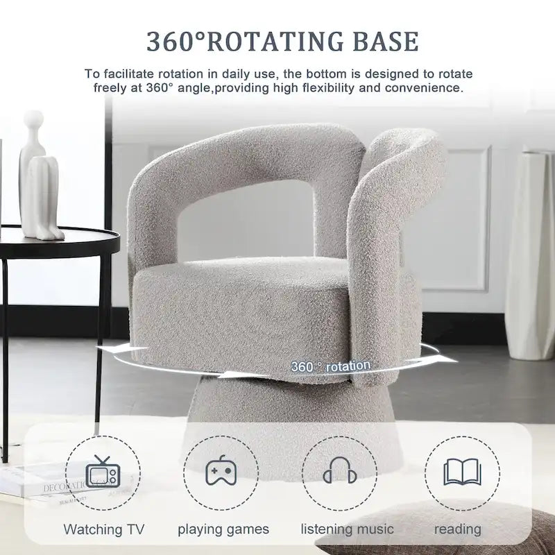 Fauteuils d'appoint en tonneau rembourrés en bouclette pivotants à 360 degrés HOMEFUN