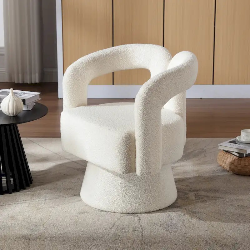 Fauteuils d'appoint en tonneau rembourrés en bouclette pivotants à 360 degrés HOMEFUN