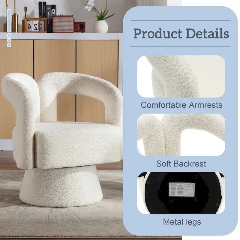 Fauteuils d'appoint en tonneau rembourrés en bouclette pivotants à 360 degrés HOMEFUN