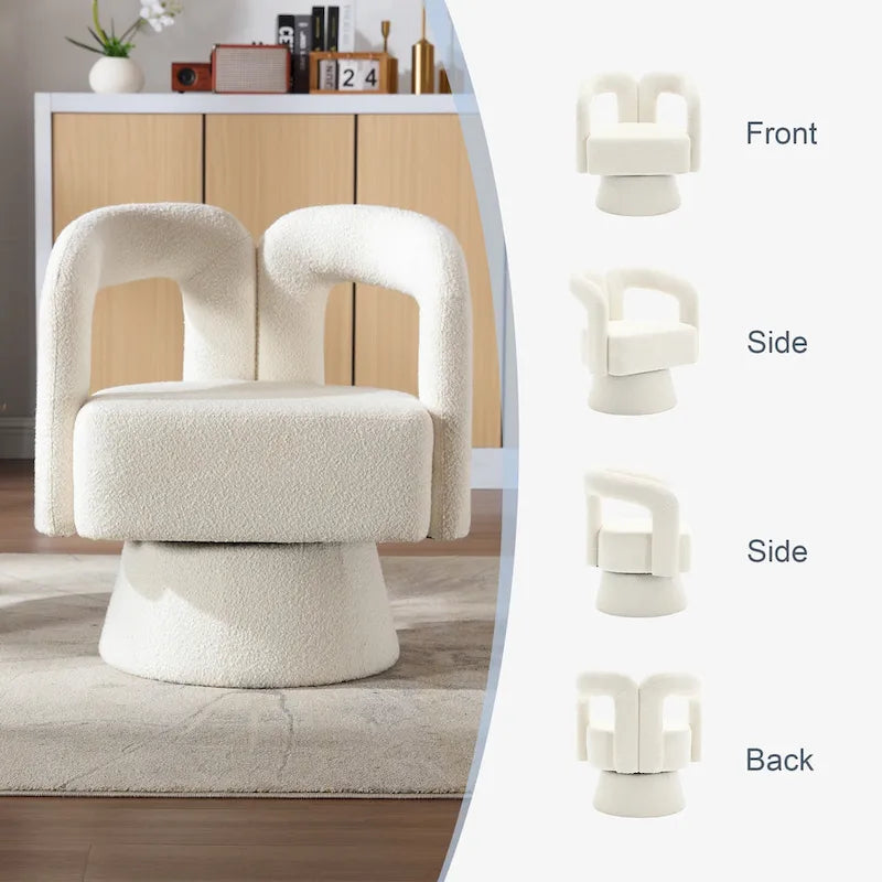 Fauteuils d'appoint en tonneau rembourrés en bouclette pivotants à 360 degrés HOMEFUN