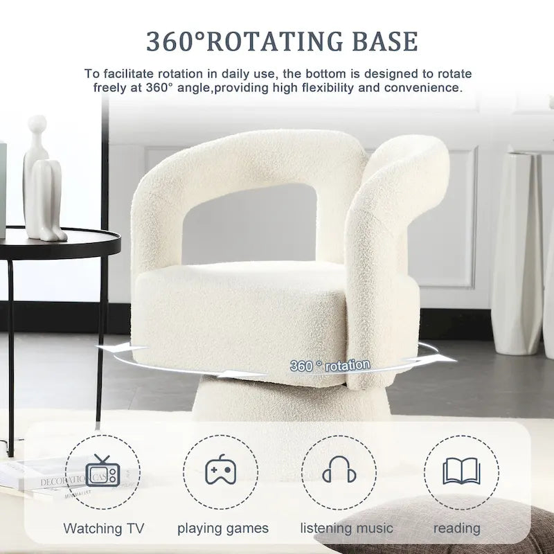 Fauteuils d'appoint en tonneau rembourrés en bouclette pivotants à 360 degrés HOMEFUN