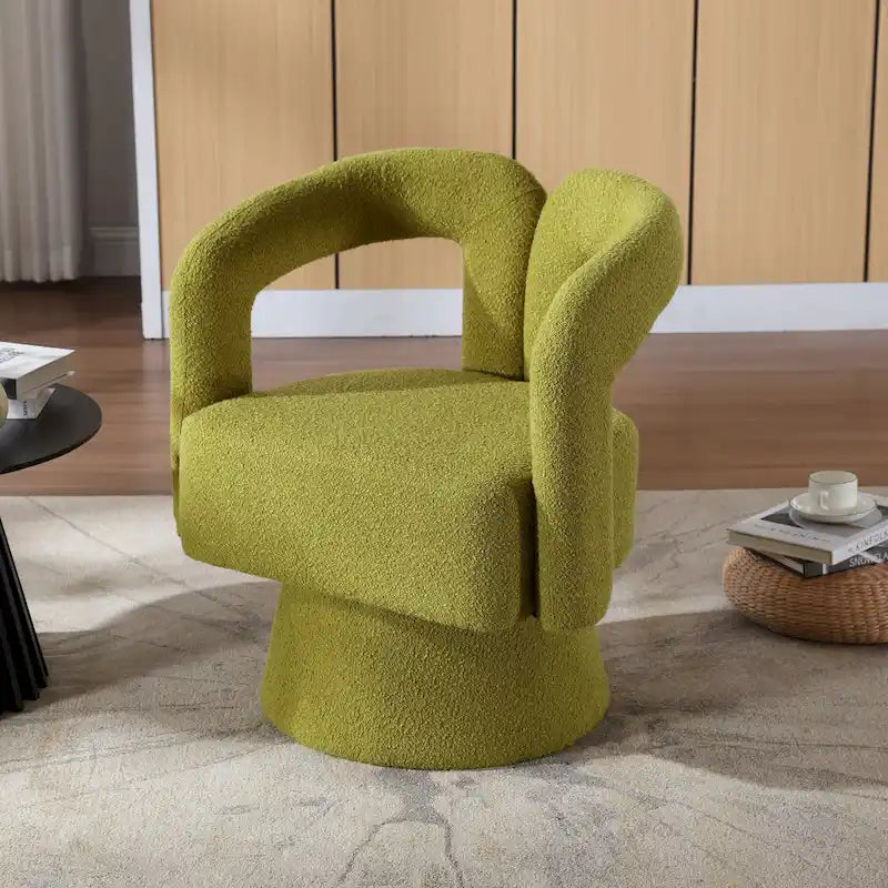 Fauteuils d'appoint en tonneau rembourrés en bouclette pivotants à 360 degrés HOMEFUN