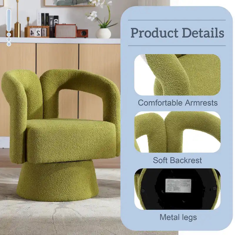 Fauteuils d'appoint en tonneau rembourrés en bouclette pivotants à 360 degrés HOMEFUN