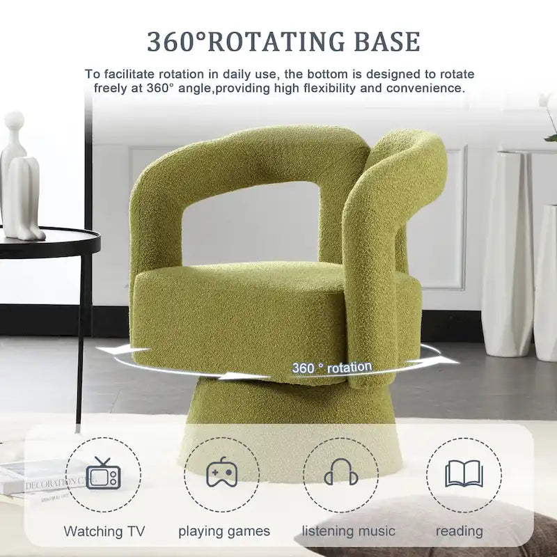 Fauteuils d'appoint en tonneau rembourrés en bouclette pivotants à 360 degrés HOMEFUN