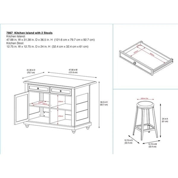 Îlot de cuisine Avenue Greene Betty avec 2 tabourets