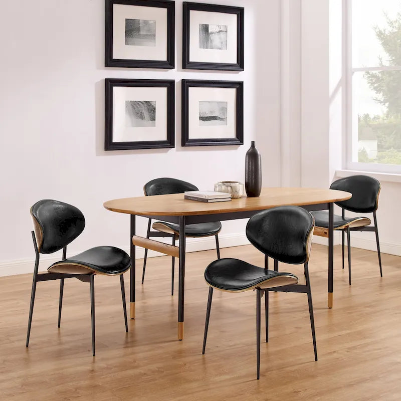 Art Leon - Lot de 4 chaises de salle à manger en bois et similicuir d'inspiration mi-siècle