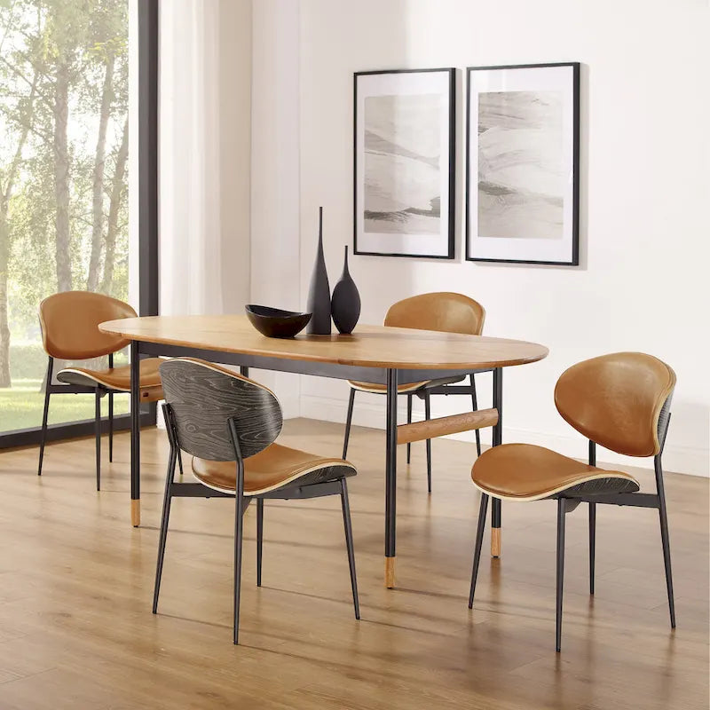 Art Leon - Lot de 4 chaises de salle à manger en bois et similicuir d'inspiration mi-siècle