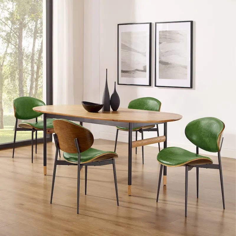 Art Leon - Lot de 4 chaises de salle à manger en bois et similicuir d'inspiration mi-siècle