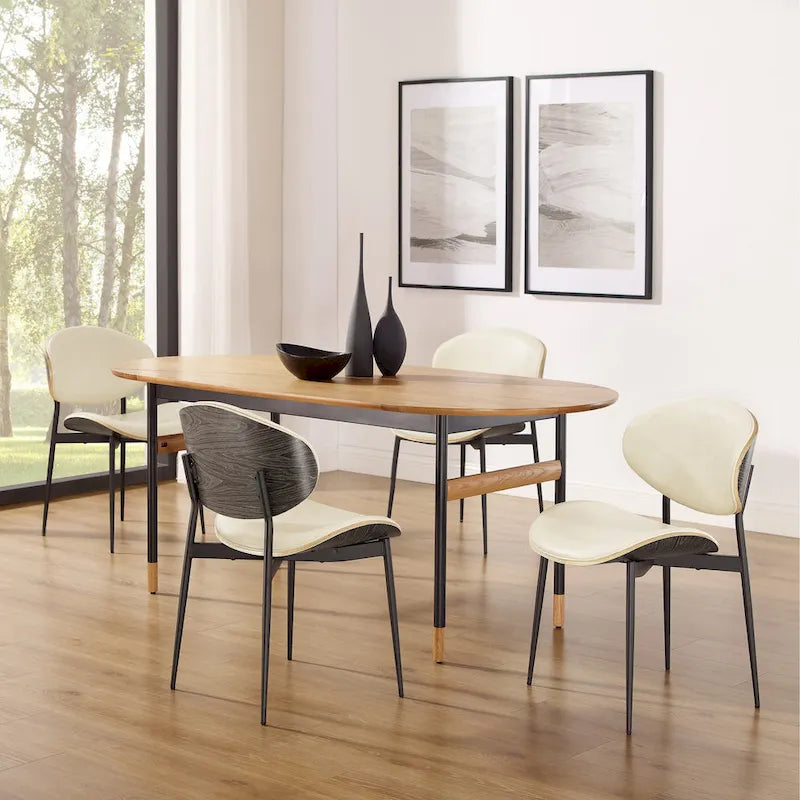 Art Leon - Lot de 4 chaises de salle à manger en bois et similicuir d'inspiration mi-siècle